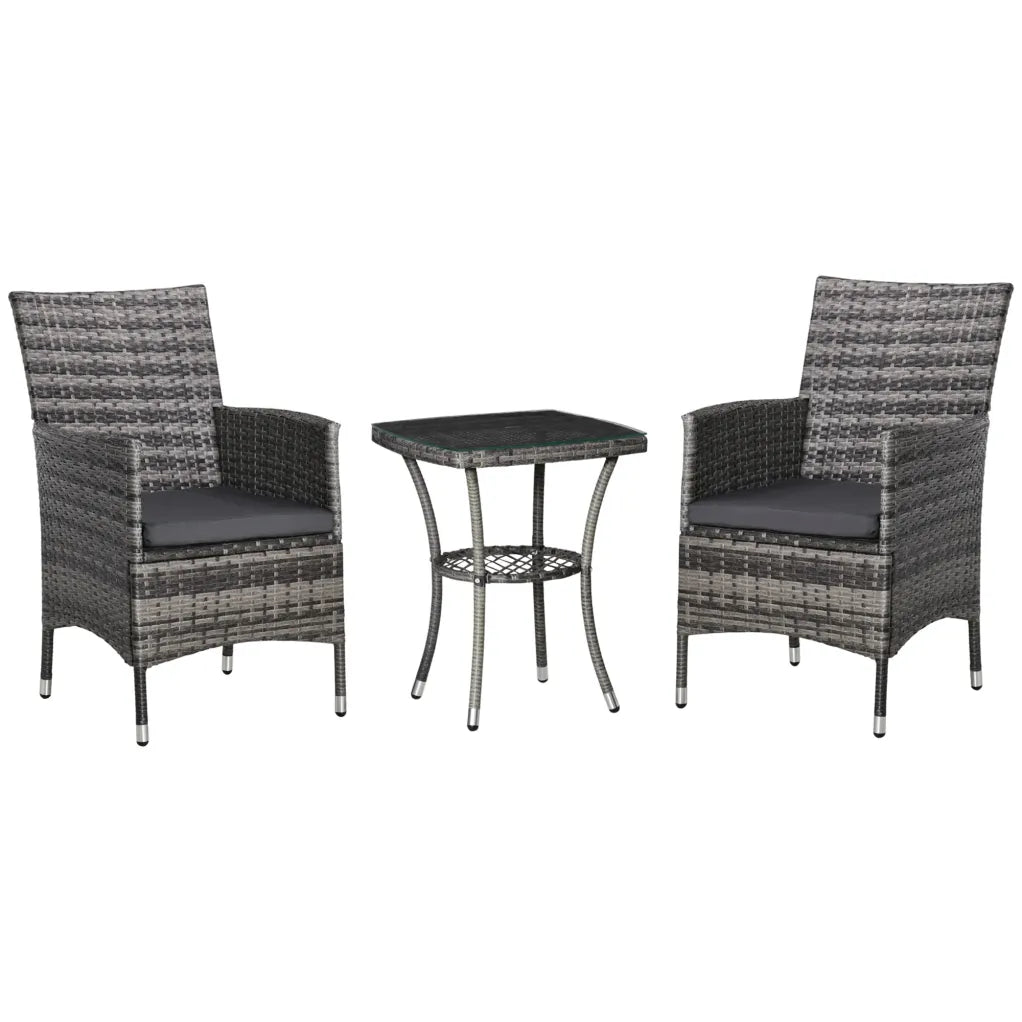 Outsunny Set da balcone 3 pezzi con cuscini e piano in vetro