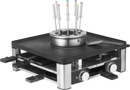 WMF Lumero Stazione Gourmet 3-in-1 per 8 persone – Raclette/fonduta, temperatura regolabile, illuminazione, 1800 W, compatta