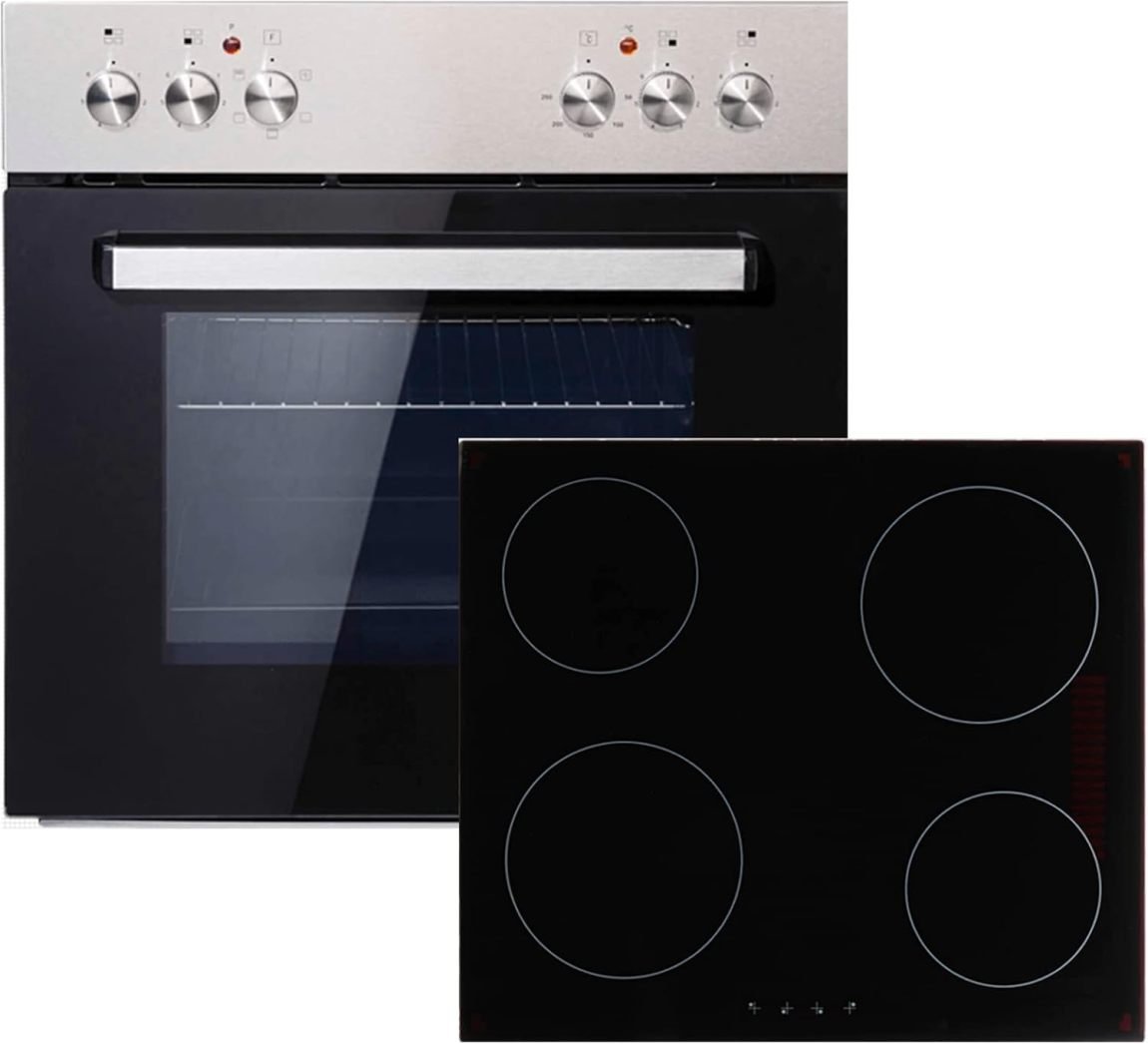 PKM Set forno da incasso BIC3-IGKIX-2 – Frontale inox, piano in vetroceramica 60 cm, 3 funzioni forno, classe A