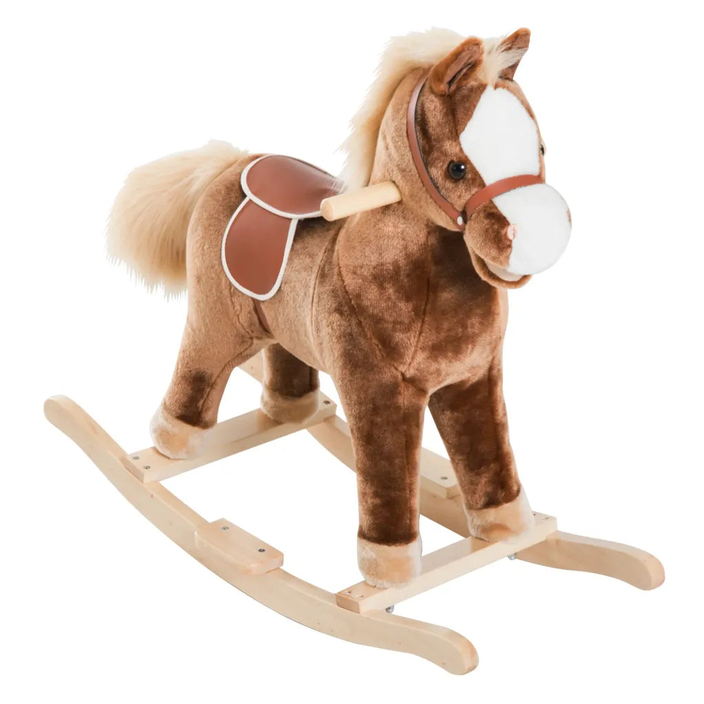 HOMCOM Cavallo a dondolo per bambini in peluche imbottito e sicuro