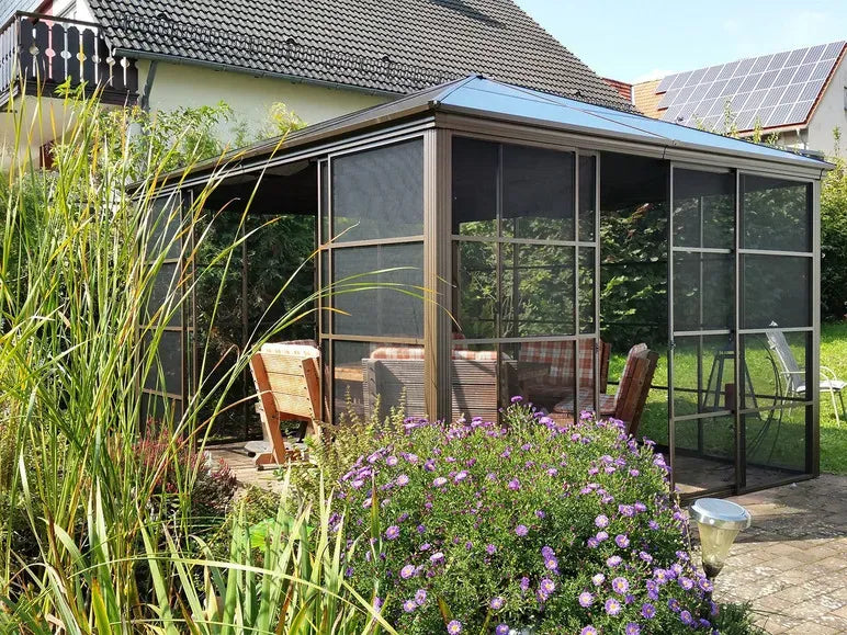 SOJAG Canada Gazebo Castel in alluminio – Telo ombreggiante e zanzariere inclusi, bronzo