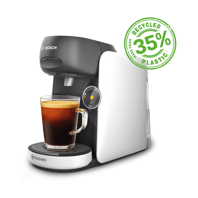 Macchina da caffè a capsule in bianco e nero Finesse Friendly: compatta, in bianco e nero, semplice da usare per un caffè veloce