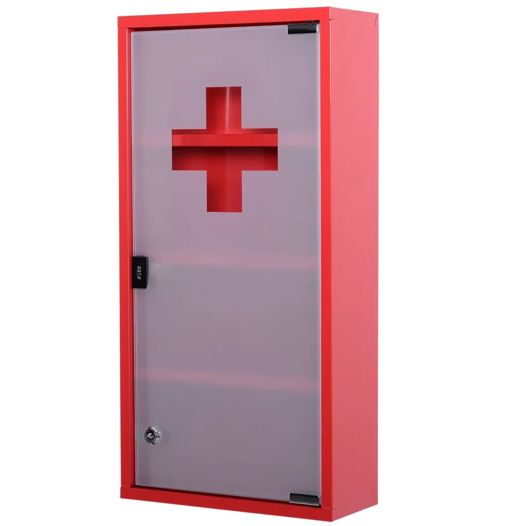 HOMCOM Armadietto dei medicinali con serratura – Apertura Tip-On e vetro di sicurezza