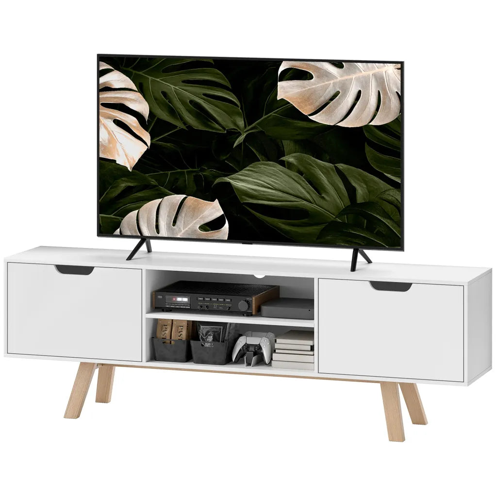 HOMCOM Mobile TV fino a 65″ – Passacavi e 2 armadietti, bianco
