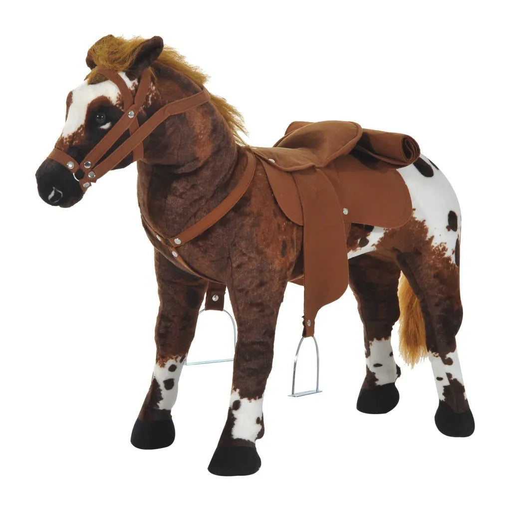 HOMCOM Cavallo a dondolo in peluche con suoni per bambini dai 3 anni – Marrone/bianco