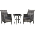 Salotto da balcone in 3 pezzi Outsunny con cuscini e piano in vetro