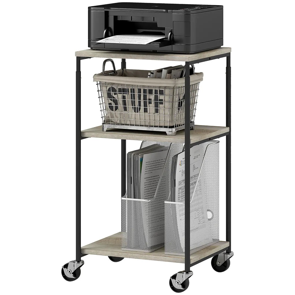 HOMCOM Tavolo/carrello per stampante a 3 livelli – Regolabile in altezza con ruote