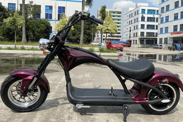 Mangosteen M1P Chopper elettrico bordeaux – Motore brushless 2000 W, fino a 60 km/h, batteria 20 Ah, ca. 60 km di autonomia
