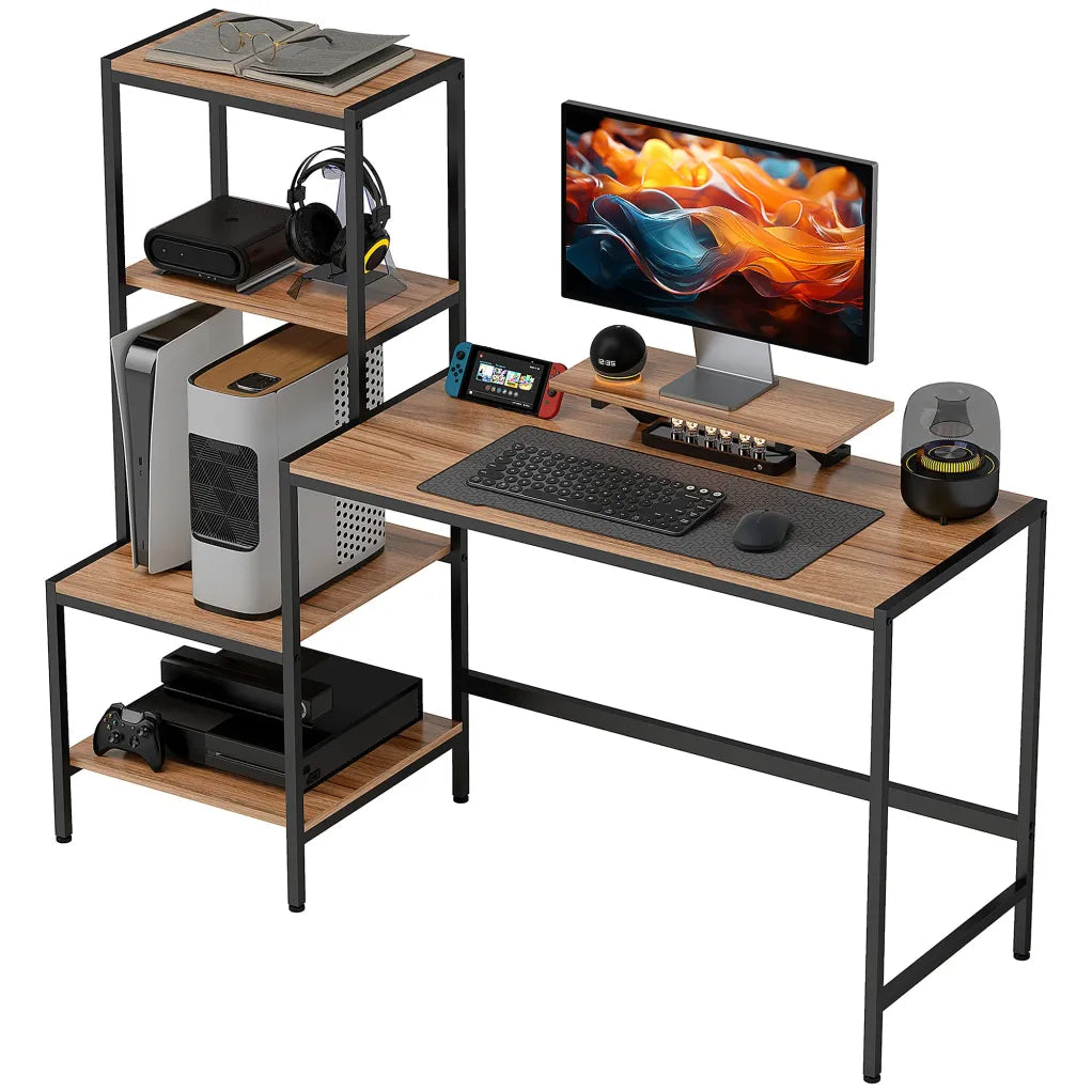 HOMCOM Scrivania per computer con supporto monitor e 4 ripiani – 150 × 48 × 125 cm