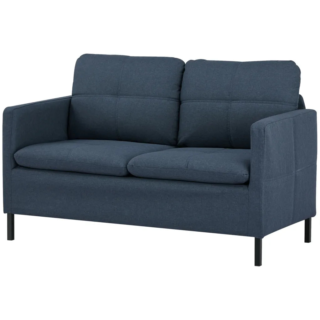 HOMCOM Divano 2 posti effetto lino con gambe in acciaio – Blu scuro